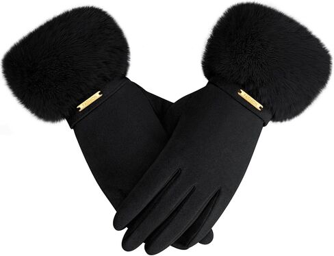 Winter Gloves - Elastic Faux Fur Cuffs Winter Gloves Women Touch Screen Thick Warm Lining in Saudi Arabia