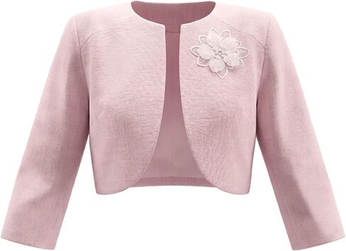 Women's Formal Bolero for Evening Dresses 3/4 Sleeves Flower Decor Open Front Wedding Cocktail Shrugs in Saudi Arabia