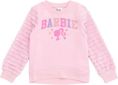 Barbie Girls Fleece Pullover Sweatshirt with Faux Fur Sleeves Toddler to Big Kid Sizes (2T - 14-16) in Saudi Arabia