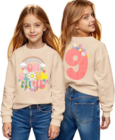 On Cloud Nine Birthday Girl Sweatshirt 9th Girl Birthday Outfit Rainbow Kid 9 Year Old Bday Party Long Sleeve Shirt in Saudi Arabia