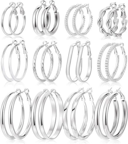 12 Pairs Gold Hoop Earrings Set for Women, Lightweight Big/Large Hoop Earrings Multipack, Hypoallergenic Gold Hoops Earrings Pack for Jewelry Gift 30mm/40mm/50mm in Saudi Arabia