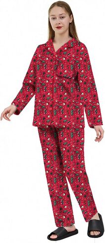 Pajamas for Women Set 2 Piece Cotton Womens Pjs Sets Long Sleeve Button Down Tops with Chest Pocket Soft Sleepwear in Saudi Arabia