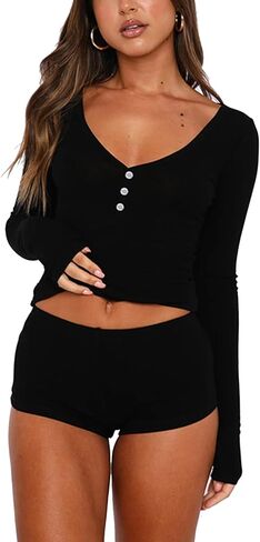 OYOANGLE Women's Pajama Set 2 Piece Long Sleeve T-shirt Top and Shorts Sleepwear Loungewear in Saudi Arabia