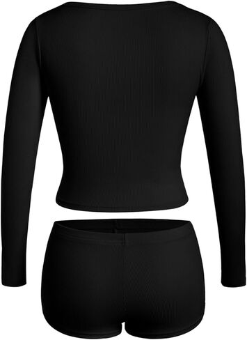 OYOANGLE Women's Pajama Set 2 Piece Long Sleeve T-shirt Top and Shorts Sleepwear Loungewear in Saudi Arabia