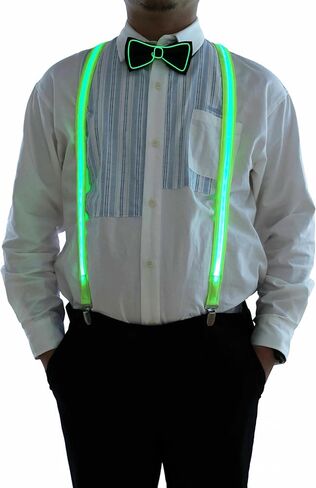 Light Up Suspenders and Bow Tie for Men, LED Glow in the Dark, Neno BowTie for Halloween Costume, Rave Outfits in Saudi Arabia