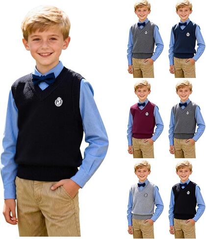 Boys Sweater Vest Size 2-15 Fall Winter Sleeveless School Uniform Vests Warm Soft Knit Tops Cotton Outfits Girls in Saudi Arabia
