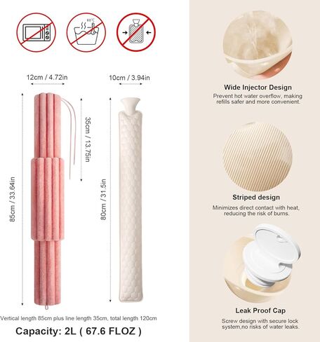 زجاجات مياه ساخنة للسرير ممتدة ومكبرة بغطاء قطيفة، كيس ماء ساخن للضغط الساخن والبارد، تشنجات الدورة الشهرية، وسادات تسخين للبطن، وتخفيف آلام الظهر (برتقالي) in Kuwait