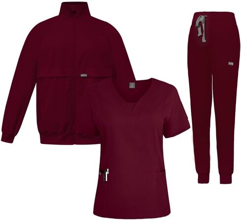 Scrubs for Women And Men Set 3-Piece Scrub Set(Jacket+Top+Jogger Pants) in Saudi Arabia