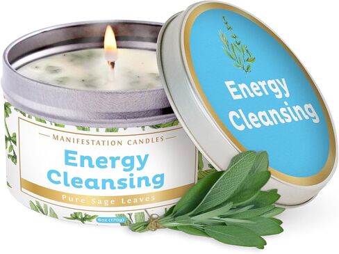 Magnificent 101 Long Lasting Pure Sage Candle for Manifestation & House Energy Cleansing | 6 Oz - 35 Hour Burn | All Natural Soy Wax Candle with Pure Sage Leaves | an Ideal Spiritual Gift in Kuwait
