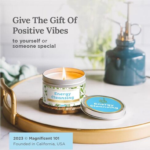 Magnificent 101 Long Lasting Pure Sage Candle for Manifestation & House Energy Cleansing | 6 Oz - 35 Hour Burn | All Natural Soy Wax Candle with Pure Sage Leaves | an Ideal Spiritual Gift in Kuwait