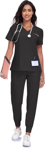 الدعك للنساء مجموعة -v -neck فرك أعلى الجيب والركض السراويل مع 11 جيوب in Saudi Arabia