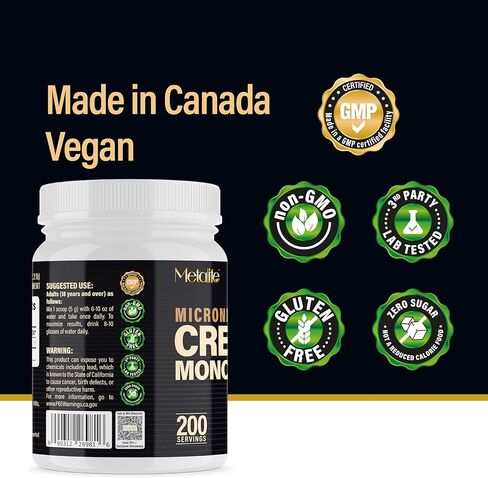 100% Pure Creatine Monohydrate Powder, Canada-Made, 1000 g (200 Servings) Micronized Powder, Muscle Growth, Unflavored, Ideal for Athletes & Fitness Enthusiasts, Third party lab tested, Vegan in Saudi Arabia