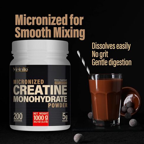 100% Pure Creatine Monohydrate Powder, Canada-Made, 1000 g (200 Servings) Micronized Powder, Muscle Growth, Unflavored, Ideal for Athletes & Fitness Enthusiasts, Third party lab tested, Vegan in Saudi Arabia