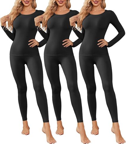 Ekouaer 3 Pack Thermal Underwear for Women Long Johns Long Sleeve Base Layer Thermals Cold Weather Sets in Saudi Arabia