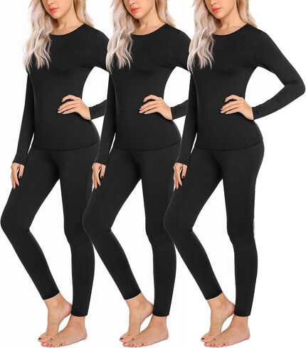 Ekouaer 3 مجموعات ملابس داخلية حرارية للنساء طويلة الأكمام طبقة أساسية للطقس البارد S-XXL in Saudi Arabia
