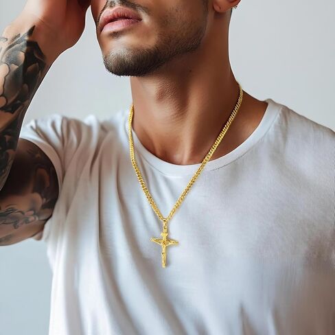 Cross Necklace Gold Plated Cross Necklace for Men Crucifix Necklaces Men Future-Proof Cuban Chain Gold Plated Crosses Chain Pendant for Mens 20/22/24 Inch in Saudi Arabia