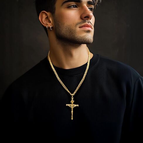 Cross Necklace Gold Plated Cross Necklace for Men Crucifix Necklaces Men Future-Proof Cuban Chain Gold Plated Crosses Chain Pendant for Mens 20/22/24 Inch in Saudi Arabia