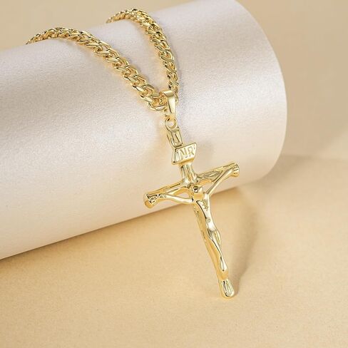 Cross Necklace Gold Plated Cross Necklace for Men Crucifix Necklaces Men Future-Proof Cuban Chain Gold Plated Crosses Chain Pendant for Mens 20/22/24 Inch in Saudi Arabia