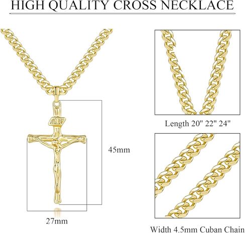 Cross Necklace Gold Plated Cross Necklace for Men Crucifix Necklaces Men Future-Proof Cuban Chain Gold Plated Crosses Chain Pendant for Mens 20/22/24 Inch in Saudi Arabia