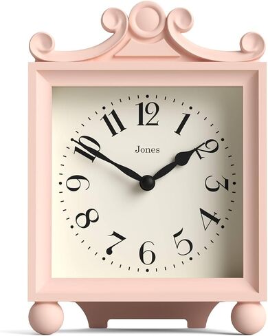 JONES CLOCKS® Parlor Mantel Clock | ساعة النقل الكلاسيكية | روز بينك | حافظة مزخرفة مربعة أنيقة، مثالية للرف أو الطاولة أو بجانب السرير in Kuwait