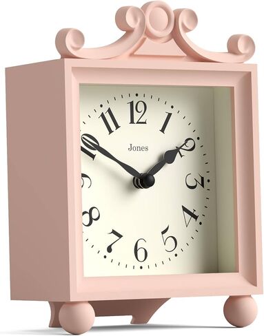JONES CLOCKS® Parlor Mantel Clock | ساعة النقل الكلاسيكية | روز بينك | حافظة مزخرفة مربعة أنيقة، مثالية للرف أو الطاولة أو بجانب السرير in Kuwait