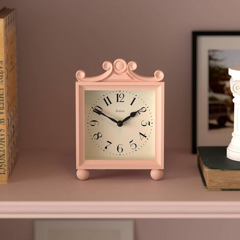 JONES CLOCKS® Parlor Mantel Clock | ساعة النقل الكلاسيكية | روز بينك | حافظة مزخرفة مربعة أنيقة، مثالية للرف أو الطاولة أو بجانب السرير in Kuwait