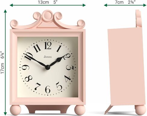 JONES CLOCKS® Parlor Mantel Clock | ساعة النقل الكلاسيكية | روز بينك | حافظة مزخرفة مربعة أنيقة، مثالية للرف أو الطاولة أو بجانب السرير in Kuwait