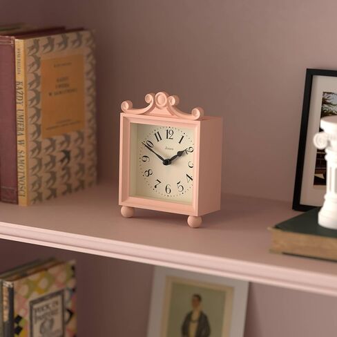 JONES CLOCKS® Parlor Mantel Clock | ساعة النقل الكلاسيكية | روز بينك | حافظة مزخرفة مربعة أنيقة، مثالية للرف أو الطاولة أو بجانب السرير in Kuwait