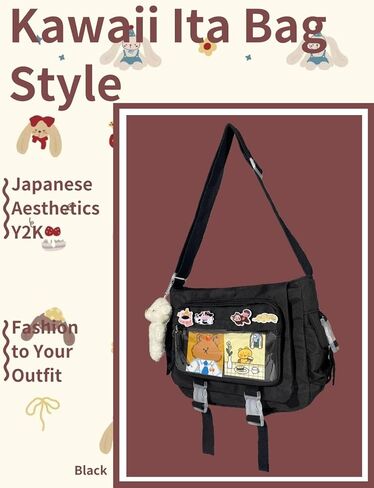 Ita Bag Japanese Messenger Bags Kawaii Crossbody Bag Anime Purse With Cute Pins Y2k For Women Men in Saudi Arabia
