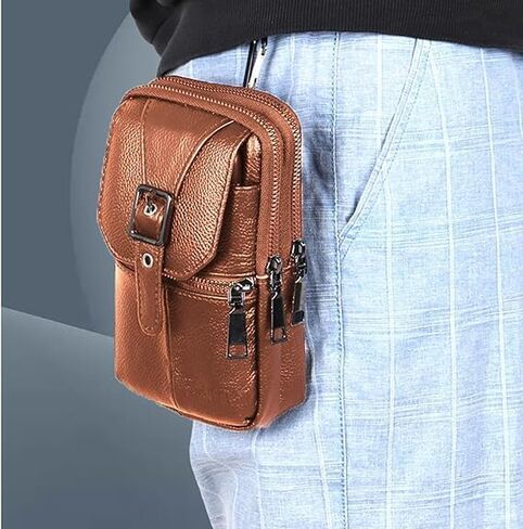 ohsofy Multifunction Leather Messenger Bag Pure Handbag Fashion Pouch Shoulder Crossbody Bag Brown Genuine Cowhide Leather 4 Pockets 7.48 x 3.93 x 2.36 inches in Saudi Arabia