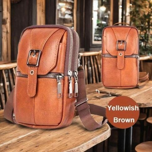 ohsofy Multifunction Leather Messenger Bag Pure Handbag Fashion Pouch Shoulder Crossbody Bag Brown Genuine Cowhide Leather 4 Pockets 7.48 x 3.93 x 2.36 inches in Saudi Arabia