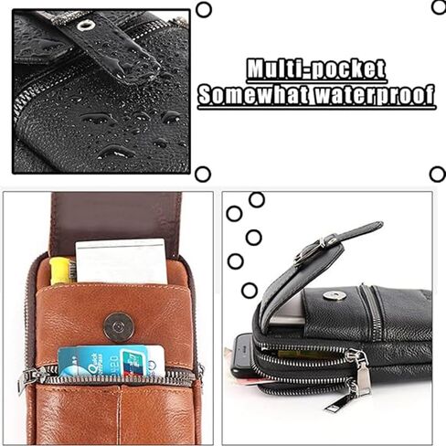 ohsofy Multifunction Leather Messenger Bag Pure Handbag Fashion Pouch Shoulder Crossbody Bag Brown Genuine Cowhide Leather 4 Pockets 7.48 x 3.93 x 2.36 inches in Saudi Arabia