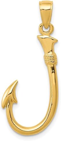 DEWBERRY 10K Yellow Gold Mariners Jewelry 3D Fish Hook Pendant Charm (Weight : 1.61 GM, Length : 35 MM, Width : 13.5 MM) in Saudi Arabia