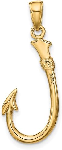 DEWBERRY 10K Yellow Gold Mariners Jewelry 3D Fish Hook Pendant Charm (Weight : 1.61 GM, Length : 35 MM, Width : 13.5 MM) in Saudi Arabia