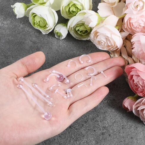 TIESOME 48 قطعة من مثبتات الثقب الشفافة، 15 نمطًا من الأقراط الشفافة لجراحة العمل الرياضي من الأكريليك، مثبتات ثقب علوية مسطحة من البلاستيك للنساء والرجال in Kuwait