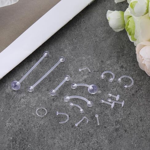 TIESOME 48 قطعة من مثبتات الثقب الشفافة، 15 نمطًا من الأقراط الشفافة لجراحة العمل الرياضي من الأكريليك، مثبتات ثقب علوية مسطحة من البلاستيك للنساء والرجال in Kuwait
