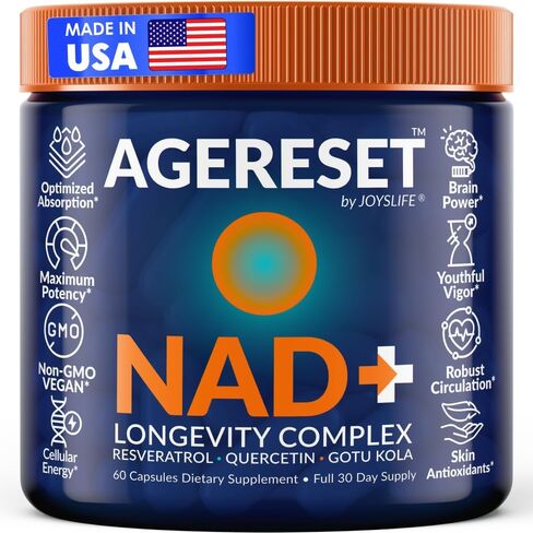 AGERESET Nicotinamide Adenine Dinucleotide NAD+ Supplement 300mg with Trans Resveratrol, Quercetin & Gotu Kola – Cellular Energy & Cellular Health – 60 Vegan Capsules in Saudi Arabia