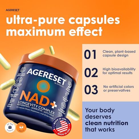 AGERESET Nicotinamide Adenine Dinucleotide NAD+ Supplement 300mg with Trans Resveratrol, Quercetin & Gotu Kola – Cellular Energy & Cellular Health – 60 Vegan Capsules in Saudi Arabia