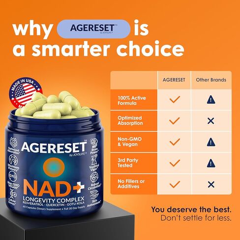 AGERESET Nicotinamide Adenine Dinucleotide NAD+ Supplement 300mg with Trans Resveratrol, Quercetin & Gotu Kola – Cellular Energy & Cellular Health – 60 Vegan Capsules in Saudi Arabia
