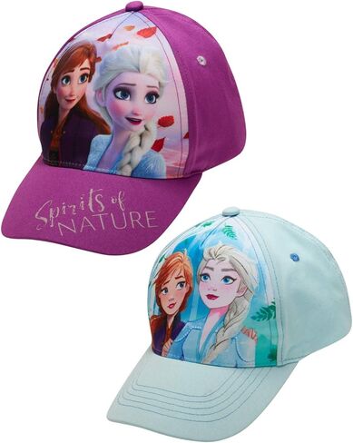 Disney Girls' Frozen Baseball Cap - 2 Pack Princess Elsa and Anna Curved Brim Strap Back Hat (2T-7), Size 4-7 Years, Frozen Spirit 2 Pack in Kuwait