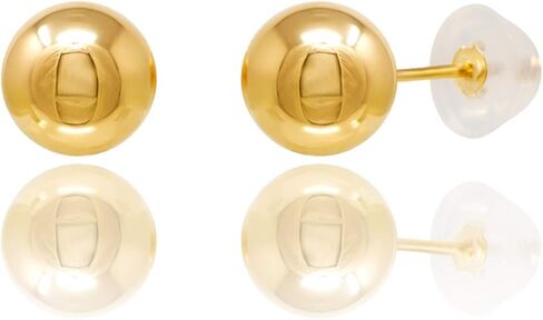 14kt Yellow Gold Balls Stud Earrings with Comfort Silicone Back (7mm) in Saudi Arabia