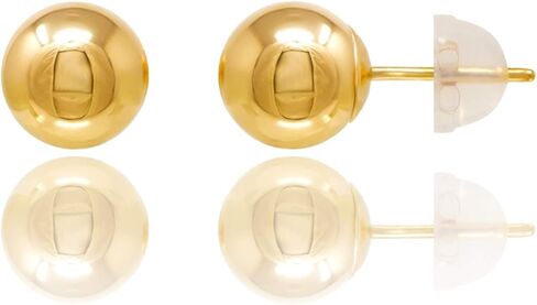 14kt Yellow Gold Balls Stud Earrings with Comfort Silicone Back (7mm) in Saudi Arabia