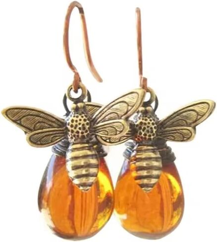 A Pair Retro Bee Earrings, Waterdrop Earrings, Trendy Waterdrop, Amber Fashionable Earring Accessories in Saudi Arabia