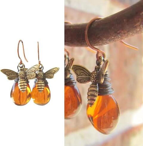 A Pair Retro Bee Earrings, Waterdrop Earrings, Trendy Waterdrop, Amber Fashionable Earring Accessories in Saudi Arabia