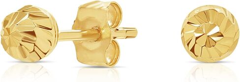 14K Yellow Gold Diamond-cut Ball Stud Earrings with Spiral Hand Engraving, Secure Push-Backing in Saudi Arabia