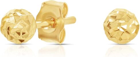 14K Yellow Gold Diamond-cut Ball Stud Earrings with Spiral Hand Engraving, Secure Push-Backing in Kuwait