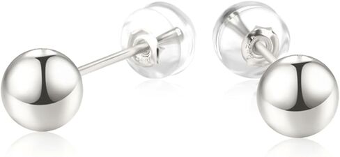 Real 18K White Gold Ball Earrings Stud for Ladies, 18kt Gold Earrings Gift for Women (6mm) in Saudi Arabia