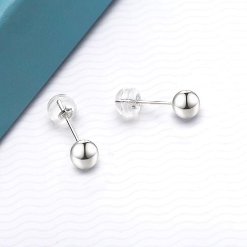 Real 18K White Gold Ball Earrings Stud for Ladies, 18kt Gold Earrings Gift for Women (6mm) in Saudi Arabia