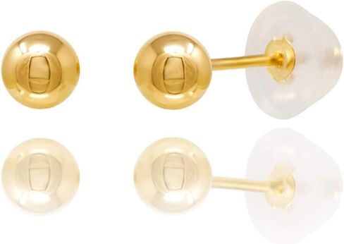 14kt Yellow Gold Balls Stud Earrings with Comfort Silicone Back (4mm) in Saudi Arabia