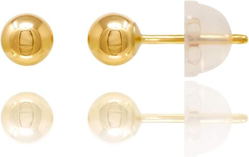14kt Yellow Gold Balls Stud Earrings with Comfort Silicone Back (4mm) in Saudi Arabia